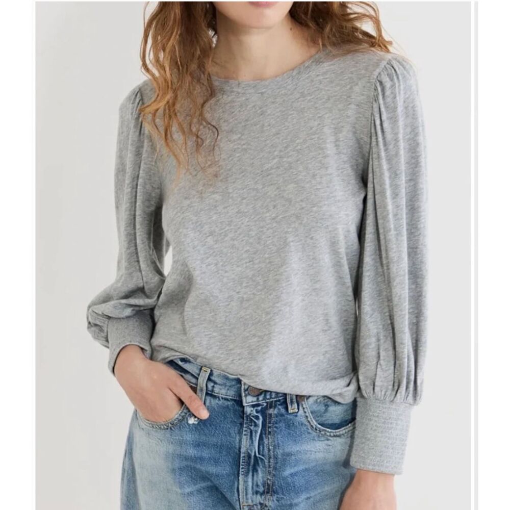 Nation LTD Gray Shirt Size Small Puff Sleeves Casual Minimalist Neutral